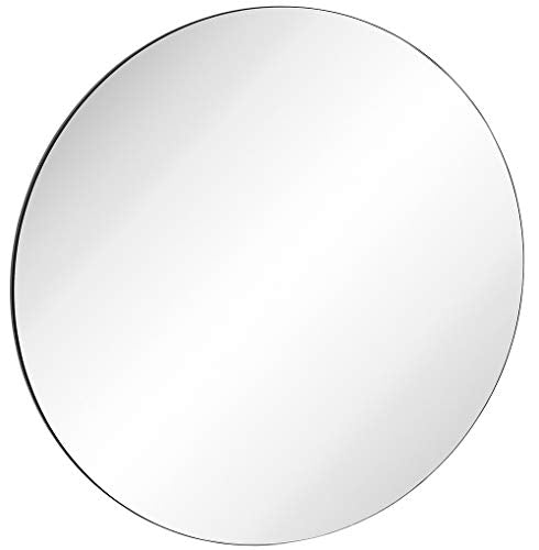 Hamilton Hills 30" Contemporary Black Glass Circle Mirror | Thin Edge Circular Wall Mirror | Glass Panel Rounded Circle Design Vanity Mirror for Bedroom, Bathroom and Living-Rooms| Hangs