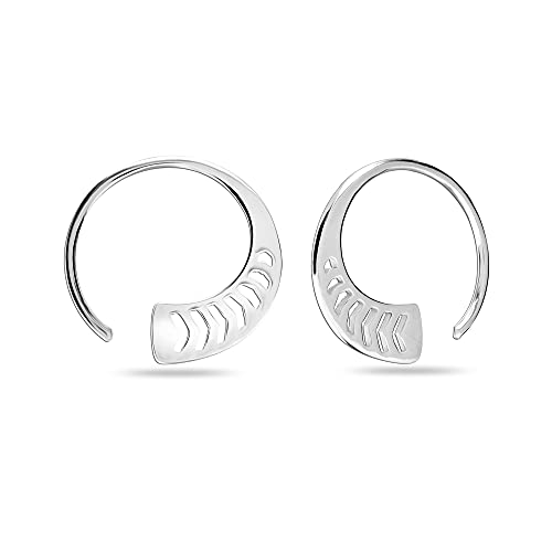 Lecalla Sterling Silver Jewelry Polished Chevron Hoop Earrings for Women