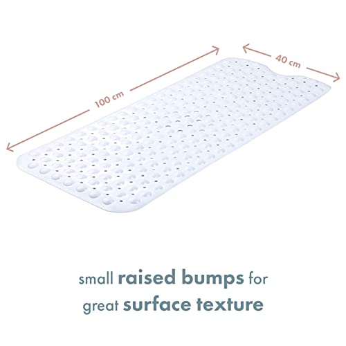 TranquilBeauty Non-Slip Bath Mat with Suction Cups | Bathtub Mats | Machine-Washable, Latex-Free | Shower Mat Ideal for Elderly & Children | White 40x16in Extra Long