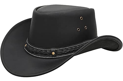 BRANDSLOCK Black Leather Cowboy Hat for Men Women Lightweight Handcrafted