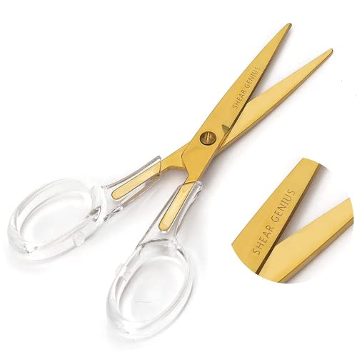 MESMOS Gold Scissors for Office - Cute Scissors for Desk - Acrylic Scissors - Pretty Scissors - Brass Scissors Cute - Aesthetic House Scissors