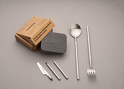 Outlery | Portable & Reusable Stainless Steel Travel Cutlery Set (Raw Silver) - Includes Travel Case for Easy