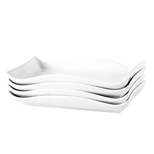Bruntmor 10"x7" Set Of 4 Curvy Stylish Design Serving Trays Modern Plates White