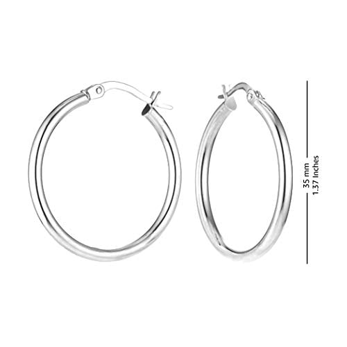 Charmsy 925 Sterling Silver Hoop Earrings Italian 2.5mm Women 35mm