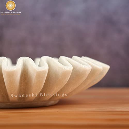 Swadeshi Blessings Handcrafted Marble Ruffle Bowl/antique Scallop Bowl 9 Inches