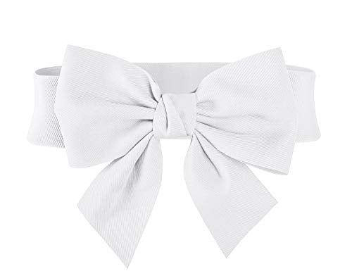 Myxxn Women's Classic White Bowknot Buckle Stretch Belt White Large