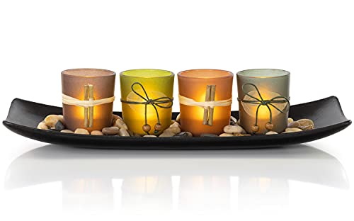 Vp Home Vintage Decor Led Candle Set Rocks and Tray Natural Earth Tones 4 Set