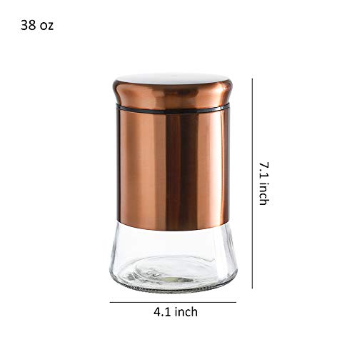 Whole Housewares | Glass Canisters | Spice Jars | Bronze Cover and Lid | Set of 3 Canisters for Kitchen Organization | Food Storage containers (28/38/50oz)