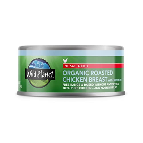 Wild Planet Organic Roasted Chicken Breast, Skinless and Boneless, No Salt Added, 100% chicken breast, 5 Ounce