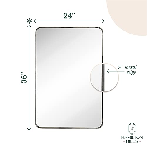 Hamilton Hills 24x36 Inch Metal Silver Frame Mirror Bathroom Polished Silver