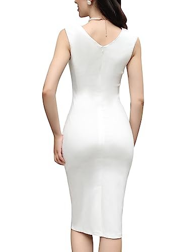 MUXXN Women's Vintage Cut Out Neck Sleeveless Dress White Small
