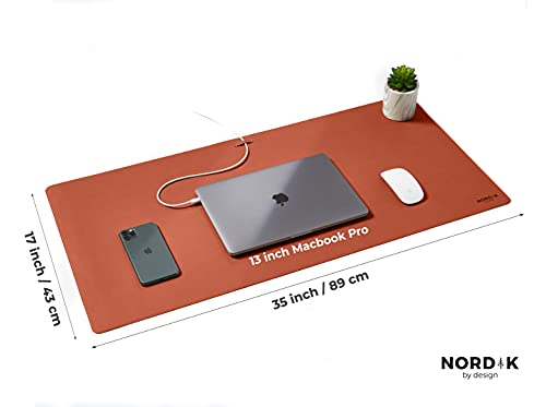 Nordik Cork Leather Desk Mat Cable Organizer Saddle Brown 35 X 17 Inch