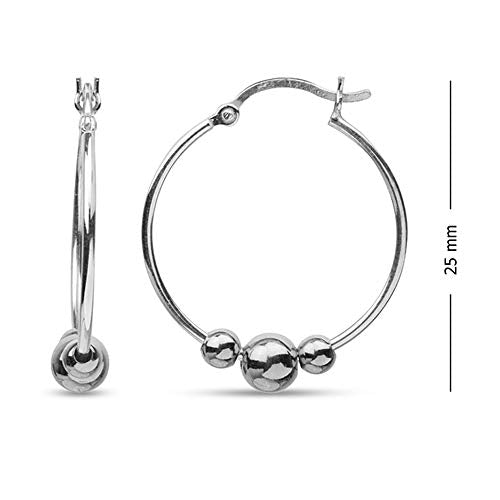 Lecalla 925 Sterling Silver Beaded Ball Hoop Earrings Teen Women