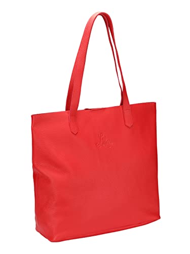 Piazza Leather Tote Bag Full Grain Calfskin Shoulder Handbag Heart Red