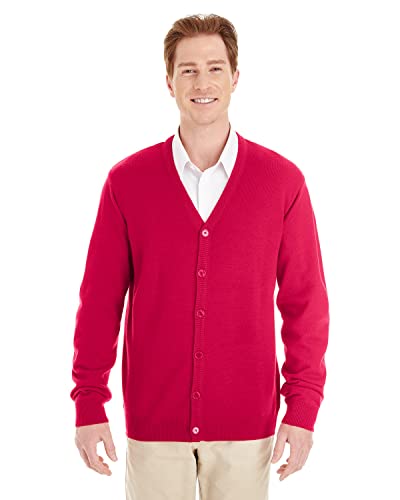 Harriton Men's Pilbloc™ V Neck Button Cardigan Sweater Small RED