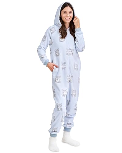 The Big Softy Adult Onesie Pajamas for Women Teen PJs Blue Pups Adult XLarge