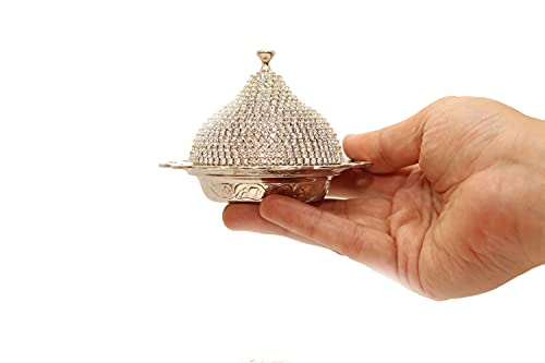 Alisveristime Coated Handmade Brass Sugar Chocolate Candy Bowl Serving Dish with Lid (Crystal Silver)