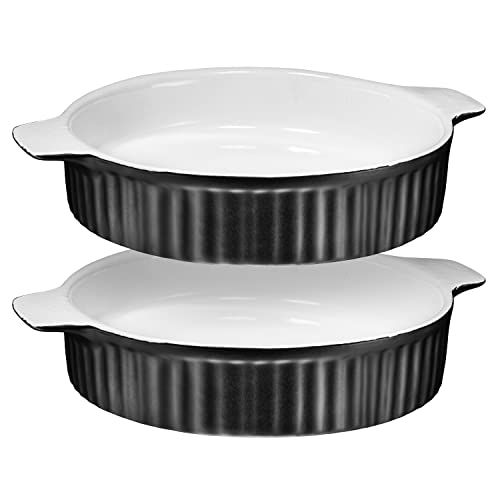 Bruntmor Ceramic Pie Pan for Baking - 8 inch - Deep and Fluted Pie Dish for Old Fashion Apple Pie  Black