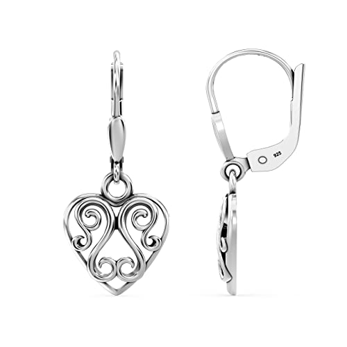 LeCalla Sterling Silver Antique Love Earrings for Women Teen