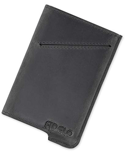 Fidelo Leather Case For Carbon Fiber/Aluminum pop up wallet for men - Crazy Horse Leather Case Slim Wallets, Perfect Minimalist Wallet CASE For Men - Leather CASE ONLY - Grey