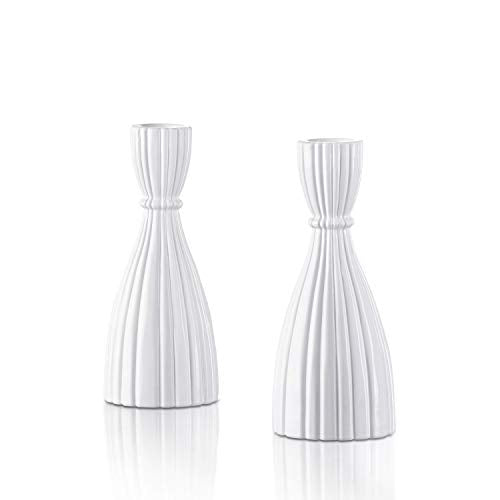 Taper Candle Holder Set - White Candlestick Holders, 6 Inch Tall, Made of Glass, Fits Standard 3/4 Inch Tapered Candles, Valentine Day Decorations, Wedding Decor - Set of 2