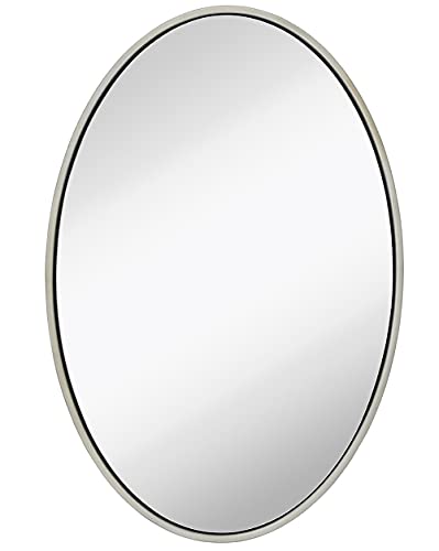Hamilton Hills 24x36 Inch Oval Silver Framed Wall Mirror Large Wooden Mirror