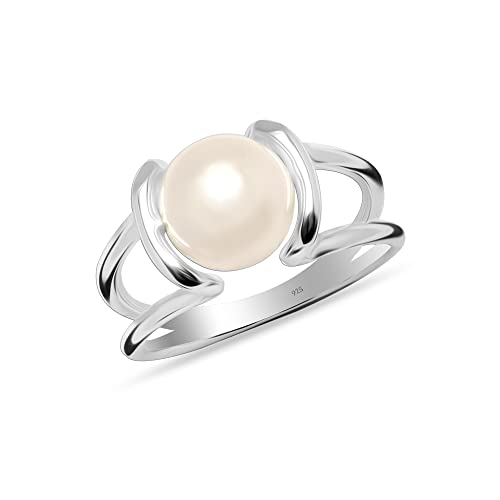 Lecalla 925 Sterling Silver Ring for Women 9 Mm Pearl Rings for Women Size 7