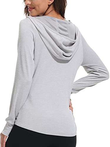 MoFiz Women's Full Zip Running Jacket Hoodie Shirt M Light Gray