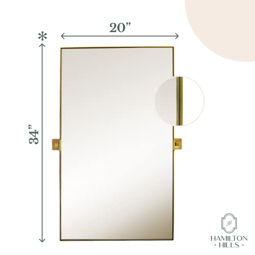 Hamilton Hills 20x34 inch Gold Metal Framed Rectangular Pivot Mirror for Wall Gold