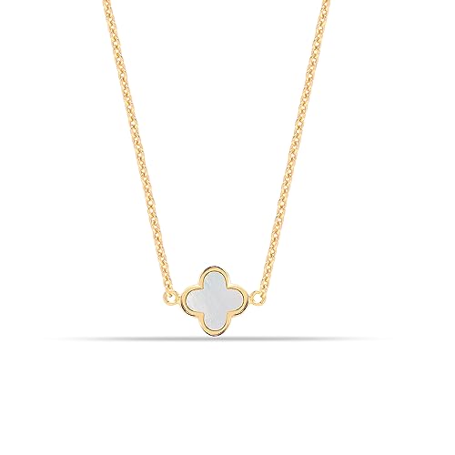 Lecalla Goldplated Clover Station Necklace Sterling Silver Mother of Pearl