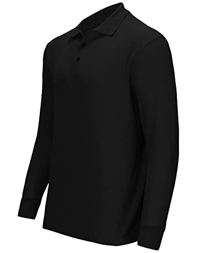 Premium Wear Men's Long Sleeve Polo Shirts Men Black Small