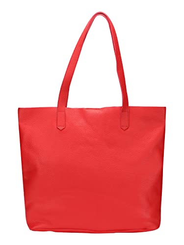 Piazza Leather Tote Bag Full Grain Calfskin Shoulder Handbag Heart Red