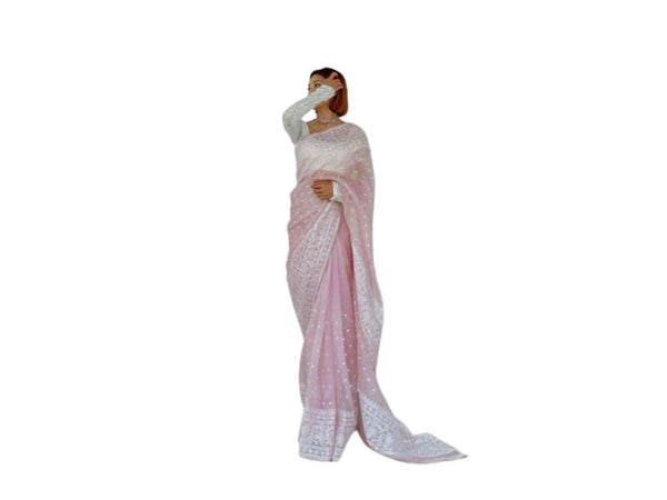 Organza Sarees for Women Indian Party Saree Sari & Unstitched Blouse Choli Pink
