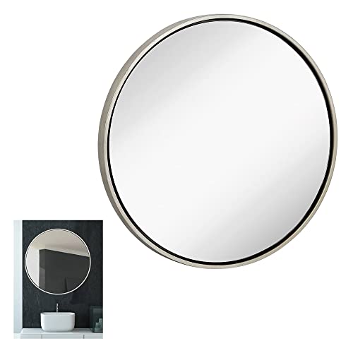 Hamilton Hills 32 inch Circle Silver Framed Wall Mirror Large Premium Wooden Mirror for Wall Silver Leaf