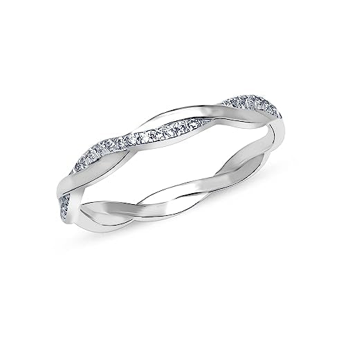 Lecalla 925 Silver Cubic Zirconia Twisted Rope Eternity Band Size 7