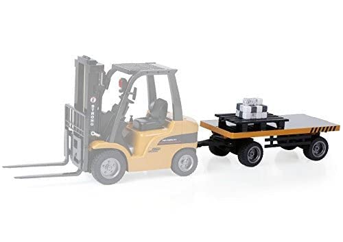 Top Race RC Forklift Toy TR-216 + Carrier Slab Attachment │ 8 Channel Professional Heavy Metal Forklift with Attachment Load Capacity of 26Lbs │ Full Functional Construction Toys Remote Control