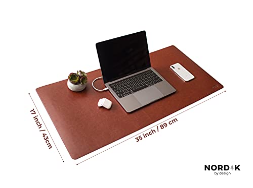 Nordik Leather Desk Mat Cable Organizer Saddle Brown 35 X 17 inch Premium Extended Mouse Mat for Home Office Accessories