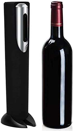 Vin Fresco Battery Powered Electric Wine Opener with Stand, Built-in Foil Cutter, 4 AA Batteries Included - Black & Silver