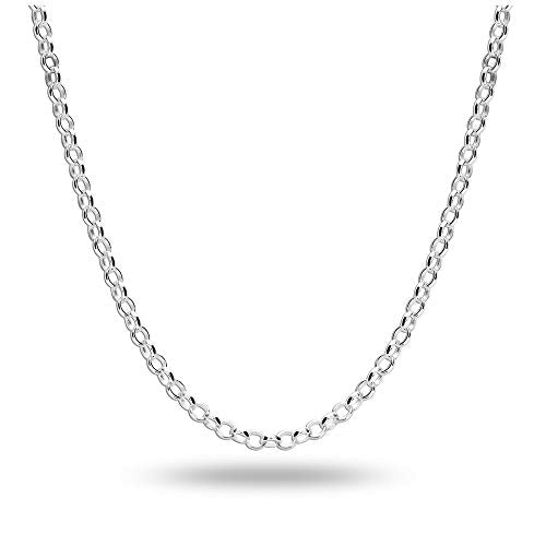 925 Sterling Silver Italian Rolo Belcher Link Chain Necklace for Women 18 Inches