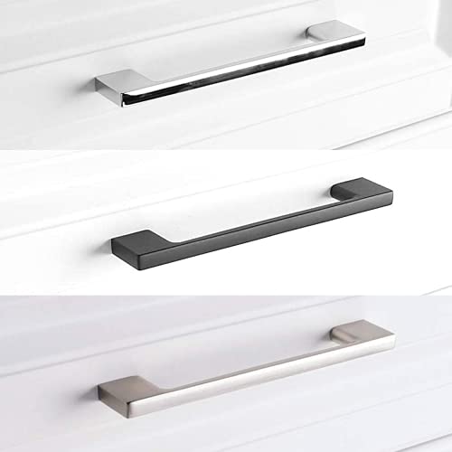 Aviano Collection - 10 Pack Contemporary Solid Sleek Handle Pulls for Kitchen Cupboard Door, Bedroom Drawers, Bathroom cabinets, Office Furniture Hardware and Wardrobe (‎5" Hole Center, Chrome)