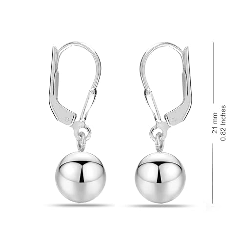 Lecalla Sterling Silver Lightweight Dangle Ball Drop Leverback Earrings 5mm