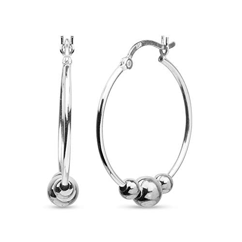 Lecalla 925 Sterling Silver Beaded Ball Hoop Earrings Teen Women