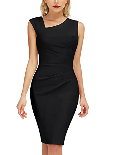 Women's Sleeveless V Neck Solid Midi Pencil Dress Black Large