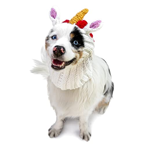 Zoo Snoods Unicorn Dog Costume - No Flap Ear Wrap Hood for Pets