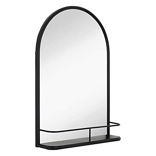 Hamilton Hills 32x24 Inch Round Mirror Arched Shelf Wall Decor Black