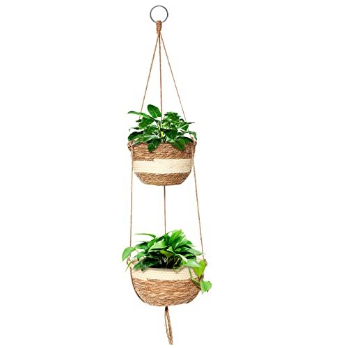 VIVERIE Jute Macrame Plant Hanger Boho Style Hanging Planters for Indoor Plants