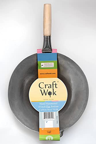 Craft Wok Flat Hand Hammered Carbon Steel Pow Wok14 Inch Flat Bottom