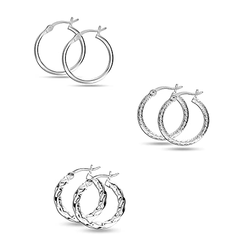 Lecalla 925 Sterling Silver Small Set of Hoop Earrings for Teen Women