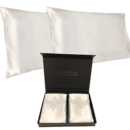 Queen Bee Silk Pillowcase Twin Pack 100% Mulberry Silk White