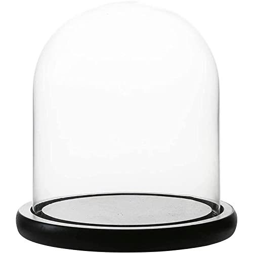 WHOLE HOUSEWARES | Decorative Clear Glass Dome | Cloche Glass Dome for DIY Snow Globes | Tabletop Centerpiece | Cloche Bell Jar Display Case | Black MDF Base, 5.7" D X 6.5" H